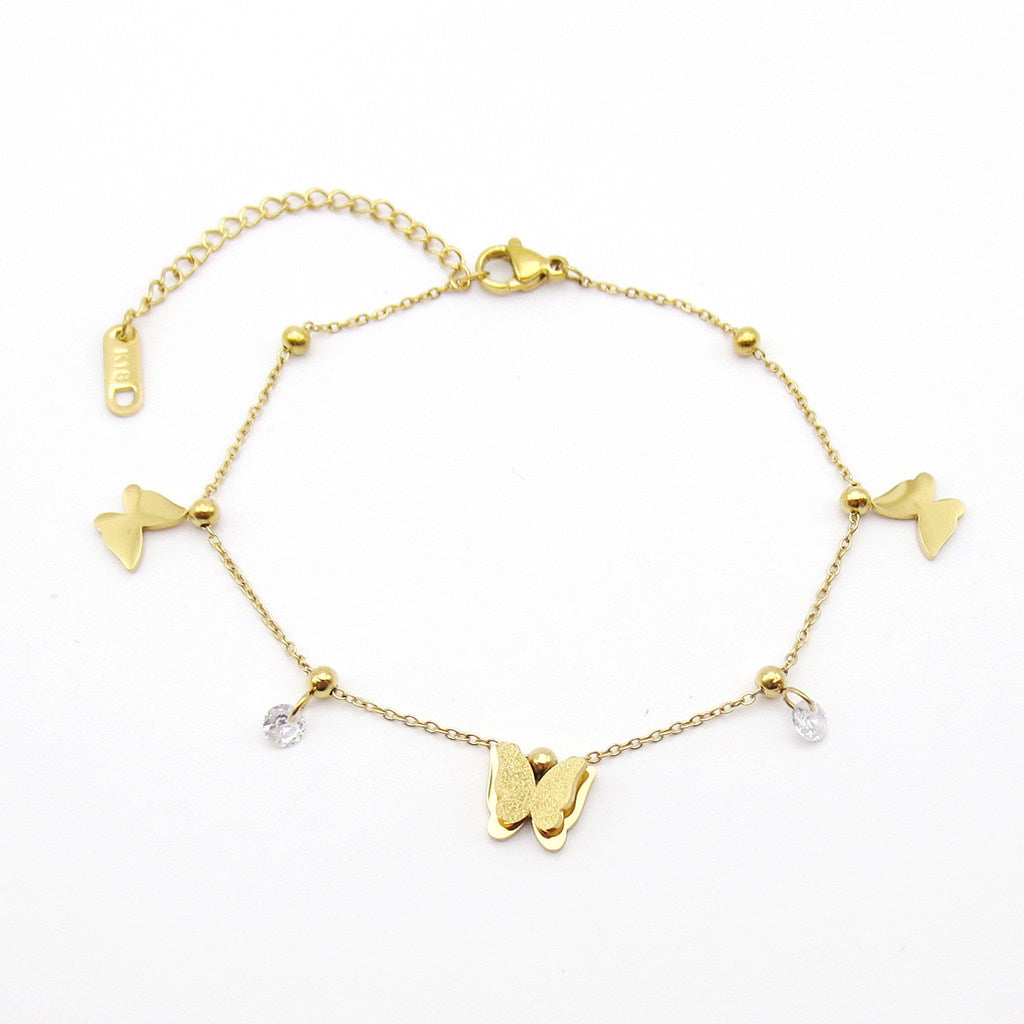 Stainless Steel 3D Butterfly Anklet - Gold