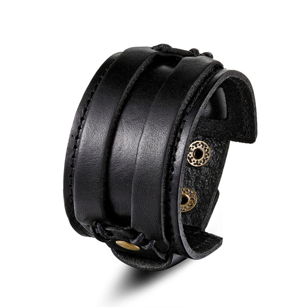 Punk Style Wide Adjustable Leather Wrap Bracelet-Leather Bracelets-1-Glitters