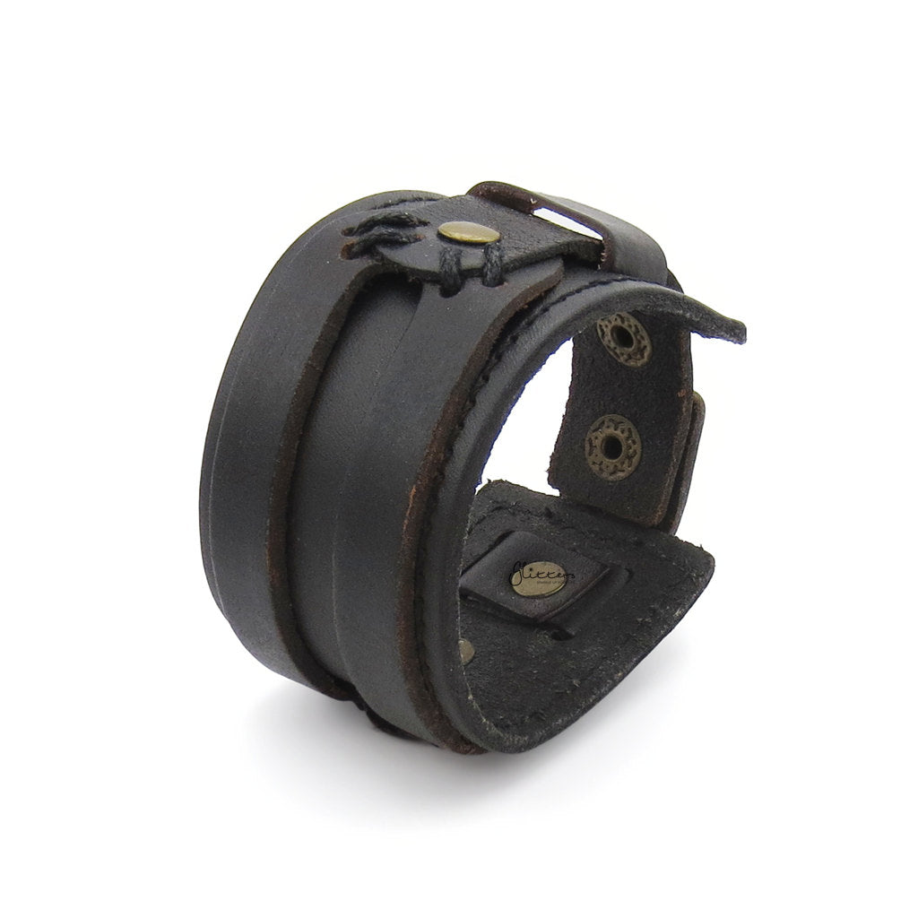 Punk Style Wide Adjustable Leather Wrap Bracelet-Leather Bracelets-5-Glitters