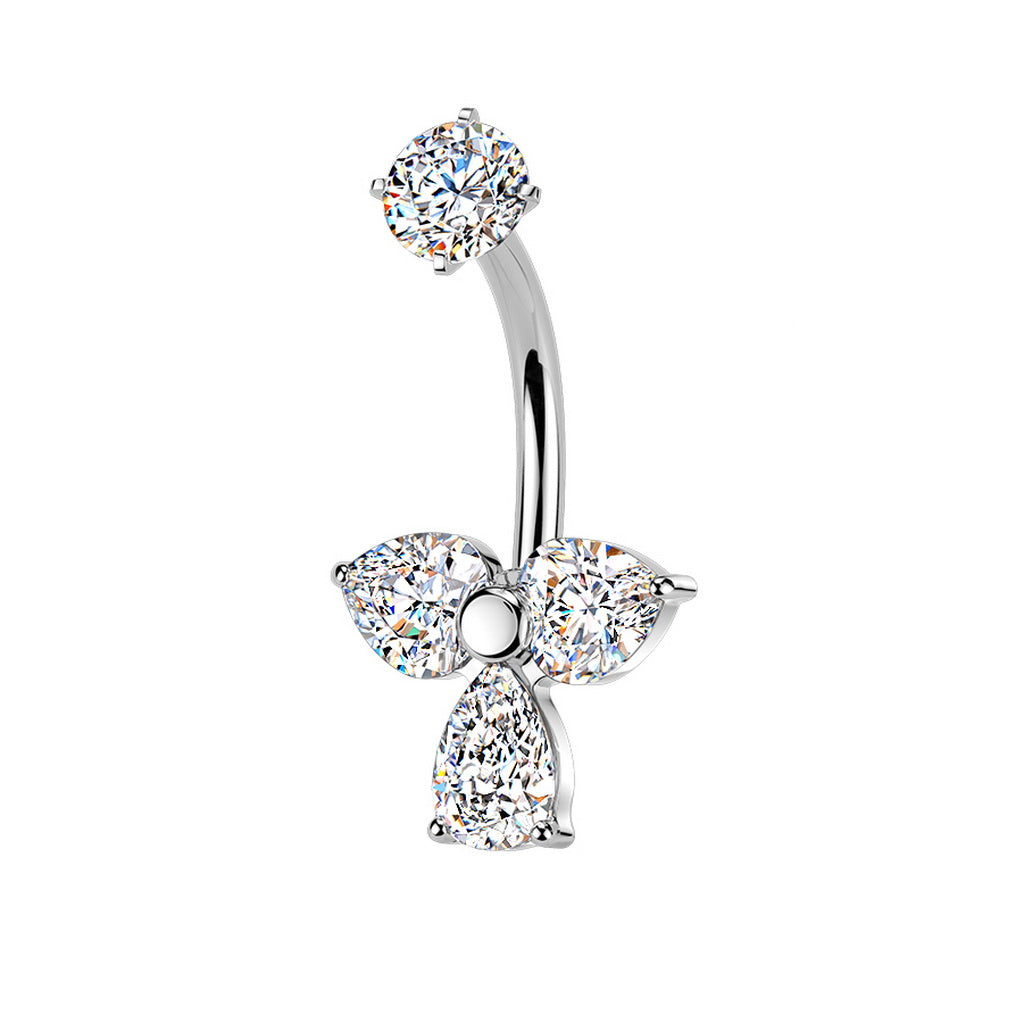 Teardrop & Heart CZ Belly Button Navel Ring - Silver-Belly Rings-1-Glitters