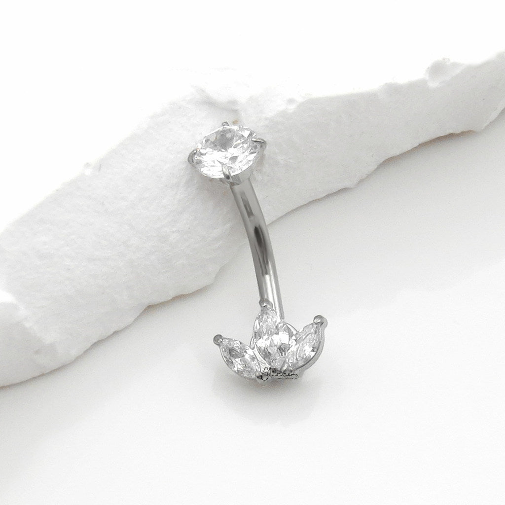 3 Marquise CZ Belly Button Navel Ring - Silver