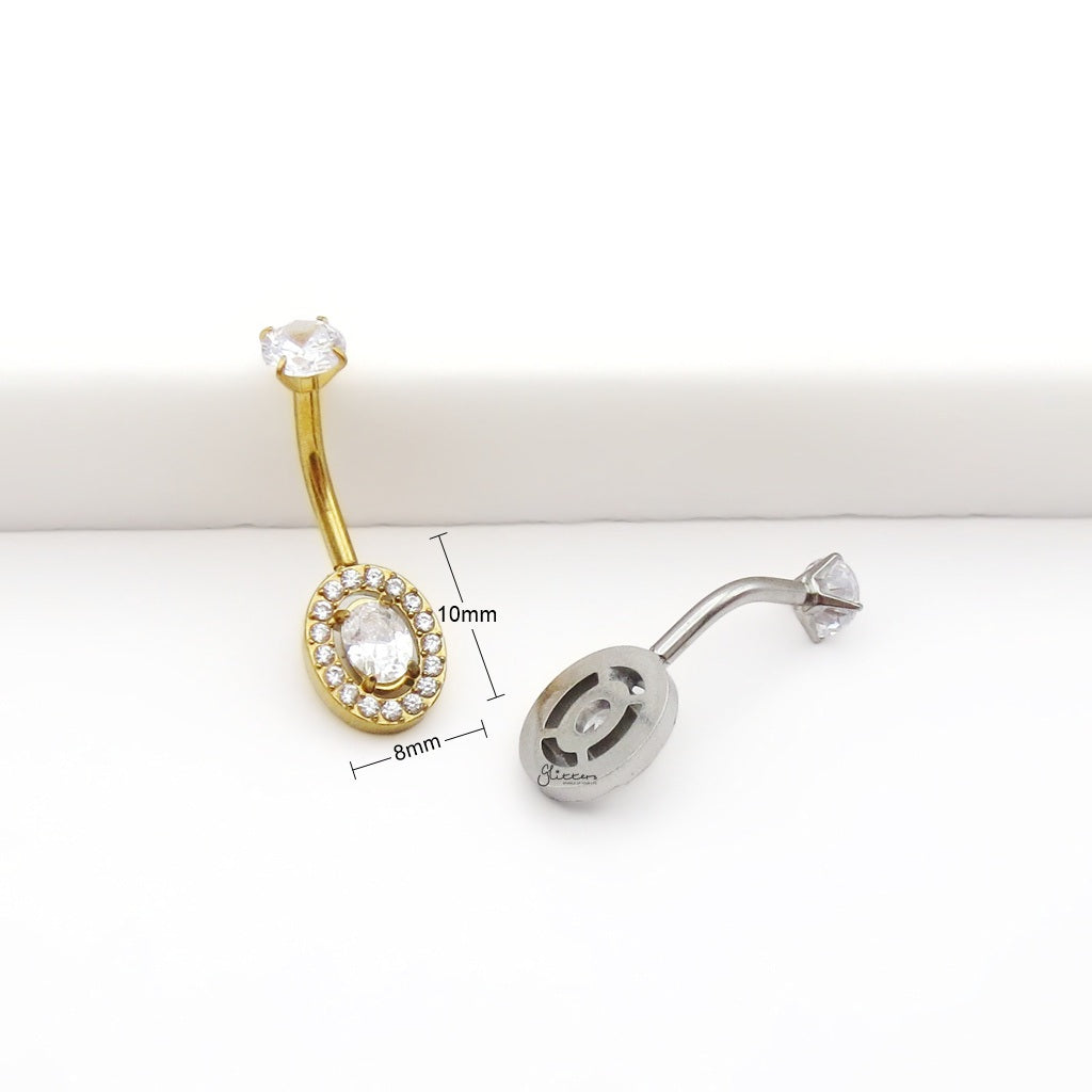 Halo Oval CZ Belly Button Navel Ring