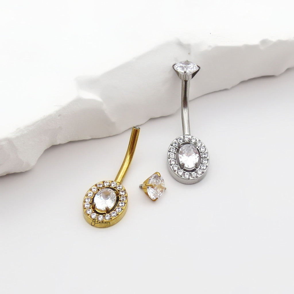 Halo Oval CZ Belly Button Navel Ring