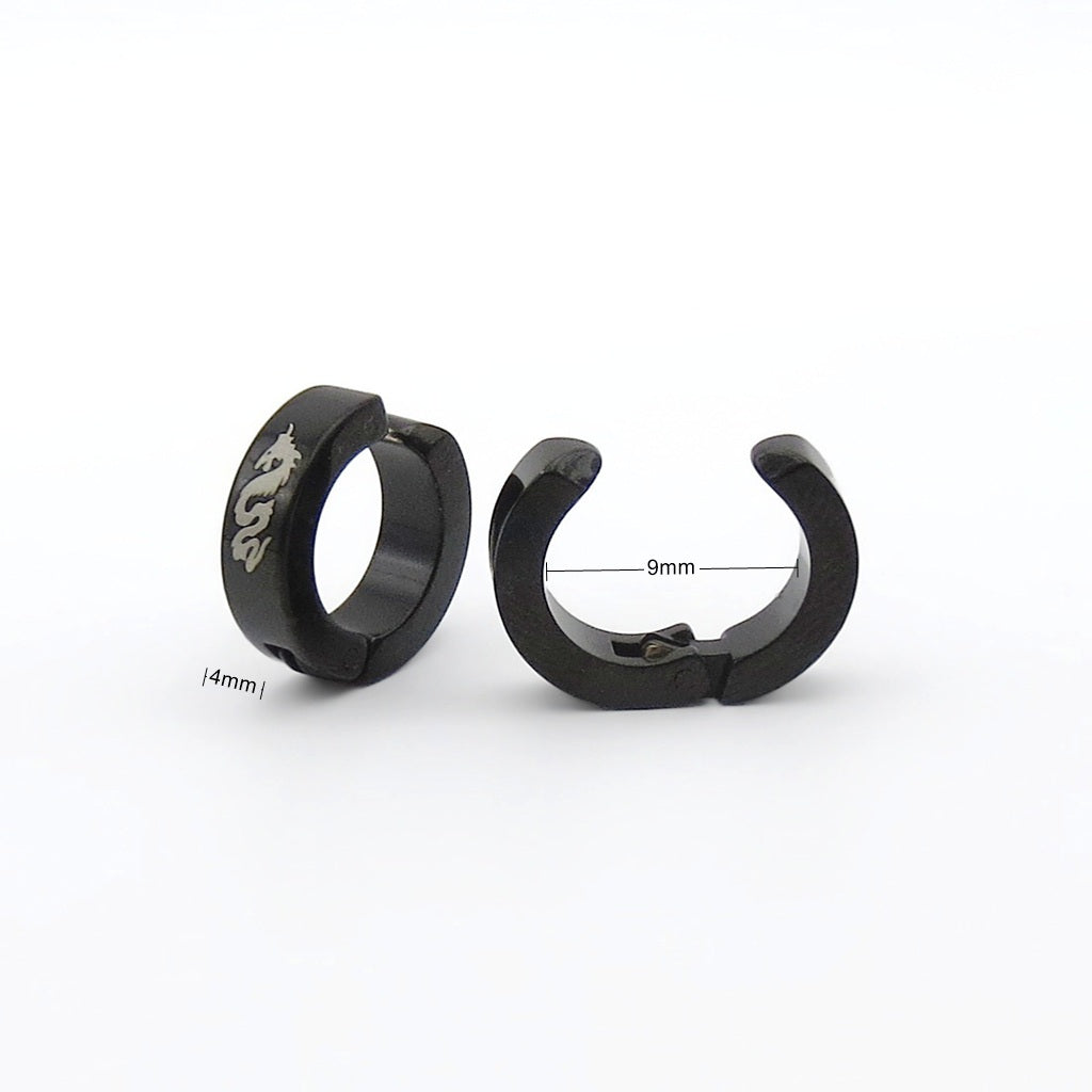 Stainless Steel Clip On Dragon Hoop Earrings-Non Piercing-3-Glitters