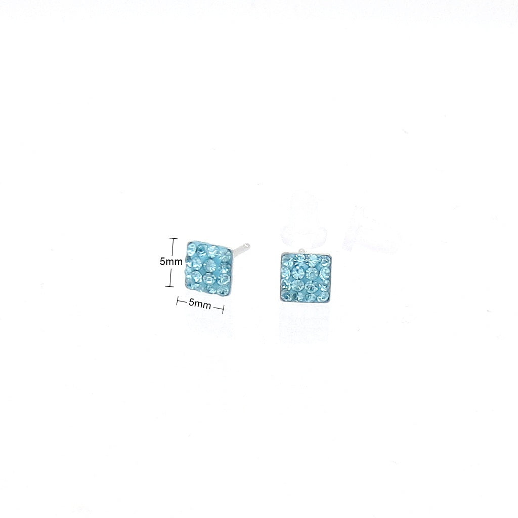 Sterling Silver Pave Crystal Square Stud Earrings