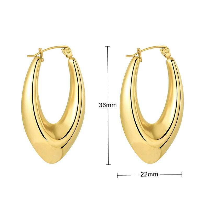 Stainless Steel Chunky Oval Earrings - Gold-Earrings-2-Glitters