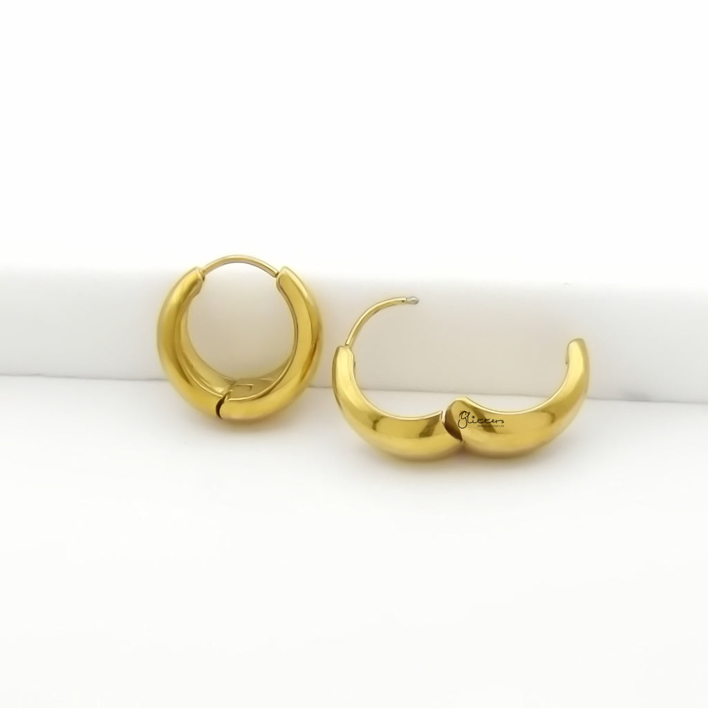 Stainless Steel Tapered Huggie Hoop Earrings - Gold