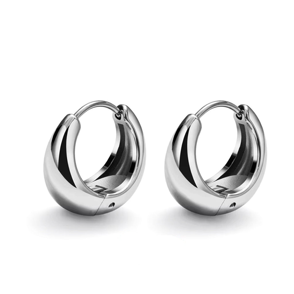 Stainless Steel Tapered Huggie Hoop Earrings - Silver