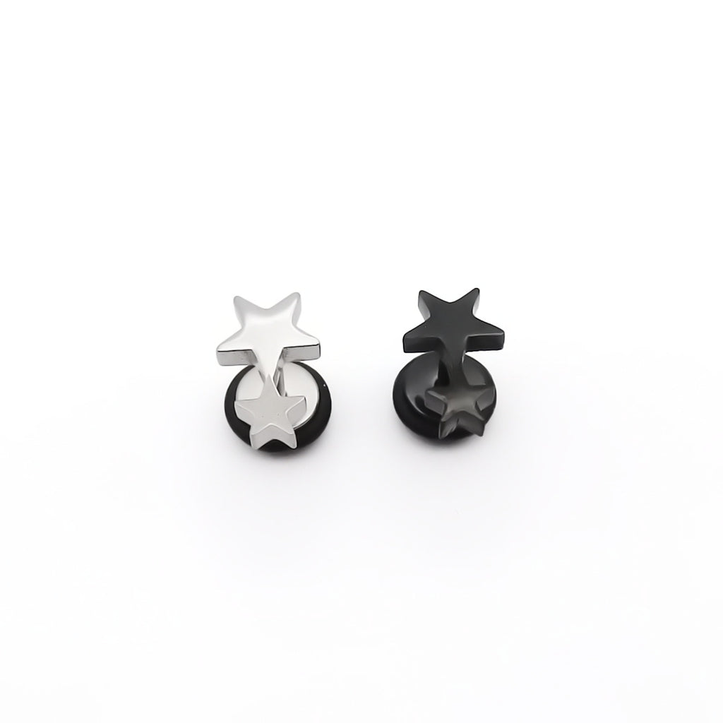 Stainless Steel Double Star Fake Plug Earring