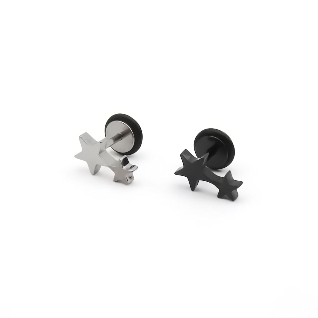 Stainless Steel Double Star Fake Plug Earring