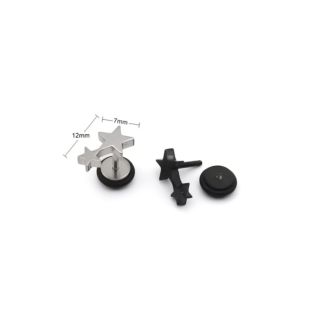 Stainless Steel Double Star Fake Plug Earring