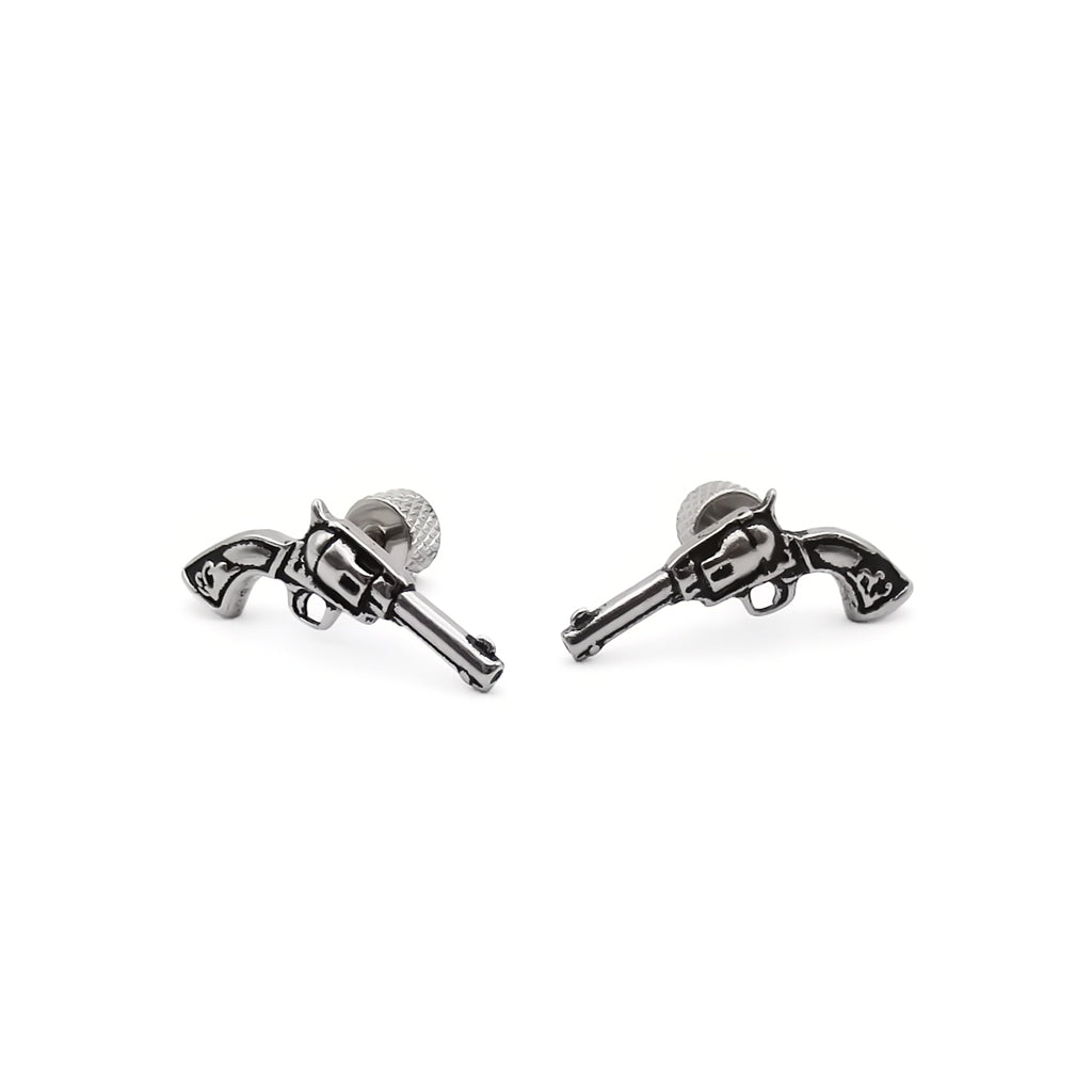 Stainless Steel Gun Revolver Fake Plug Earring-Fake Plugs-2-Glitters