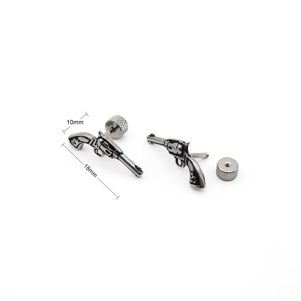 Stainless Steel Gun Revolver Fake Plug Earring-Fake Plugs-3-Glitters