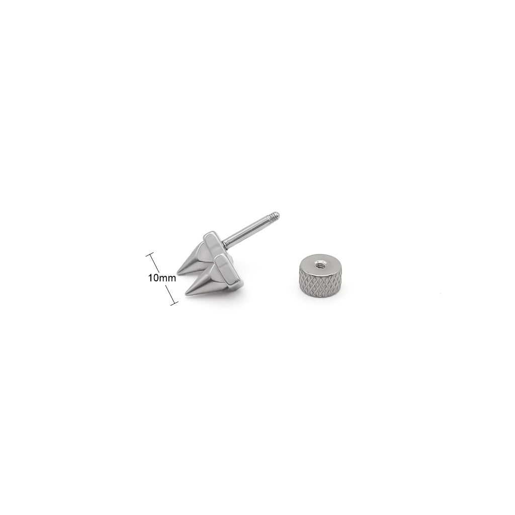 Stainless Steel Double Pyramid Spike Fake Plug Earring-Fake Plugs-4-Glitters