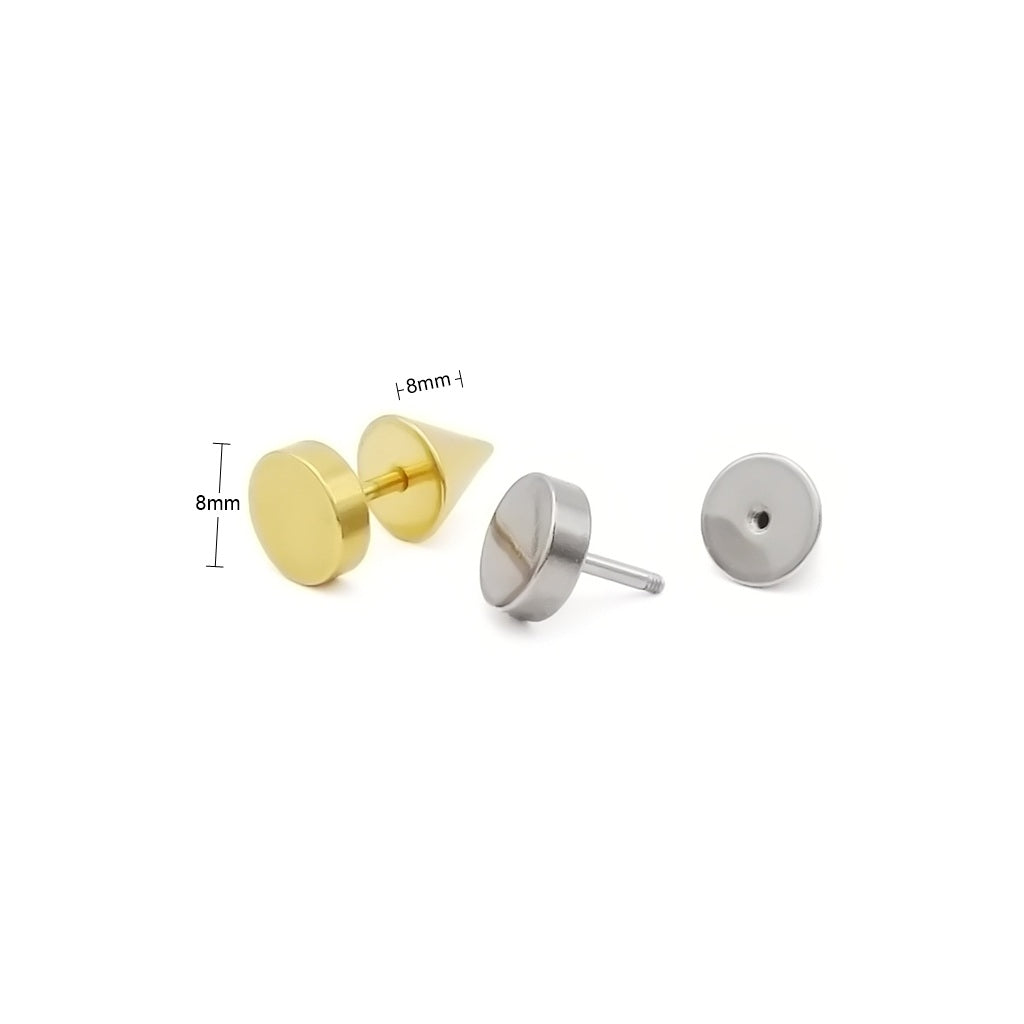 Stainless Steel Round Spike Back Fake Plug Earring-Fake Plugs-2-Glitters