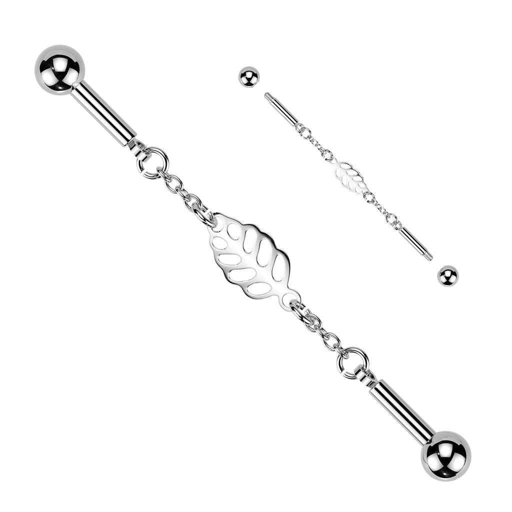 Centered Leaf Connector Chain Industrial Barbell - Silver