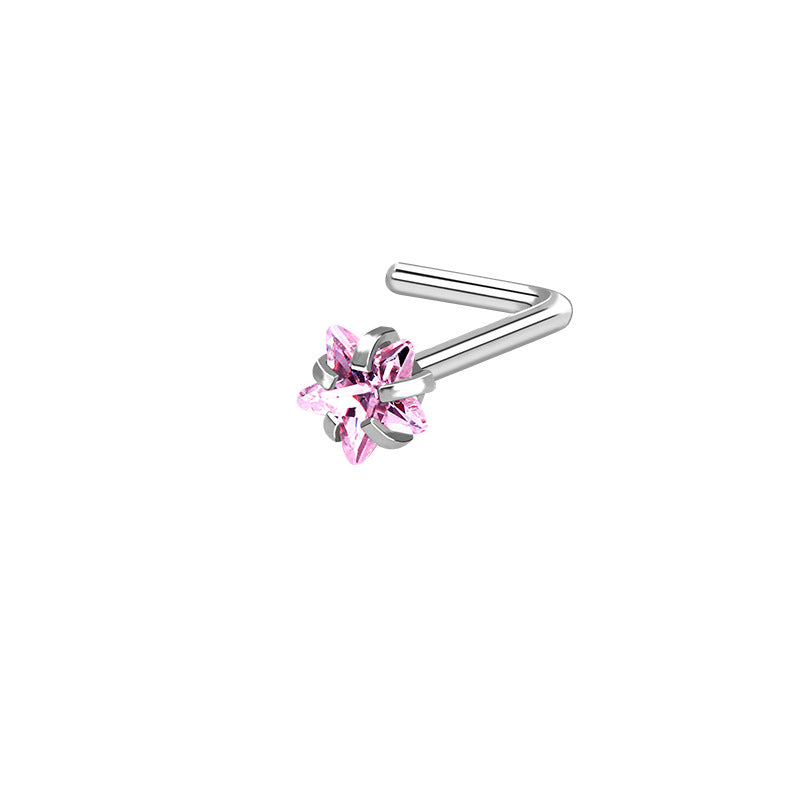 3mm Star C.Z L Bend Nose Stud-Nose Studs-3-Glitters