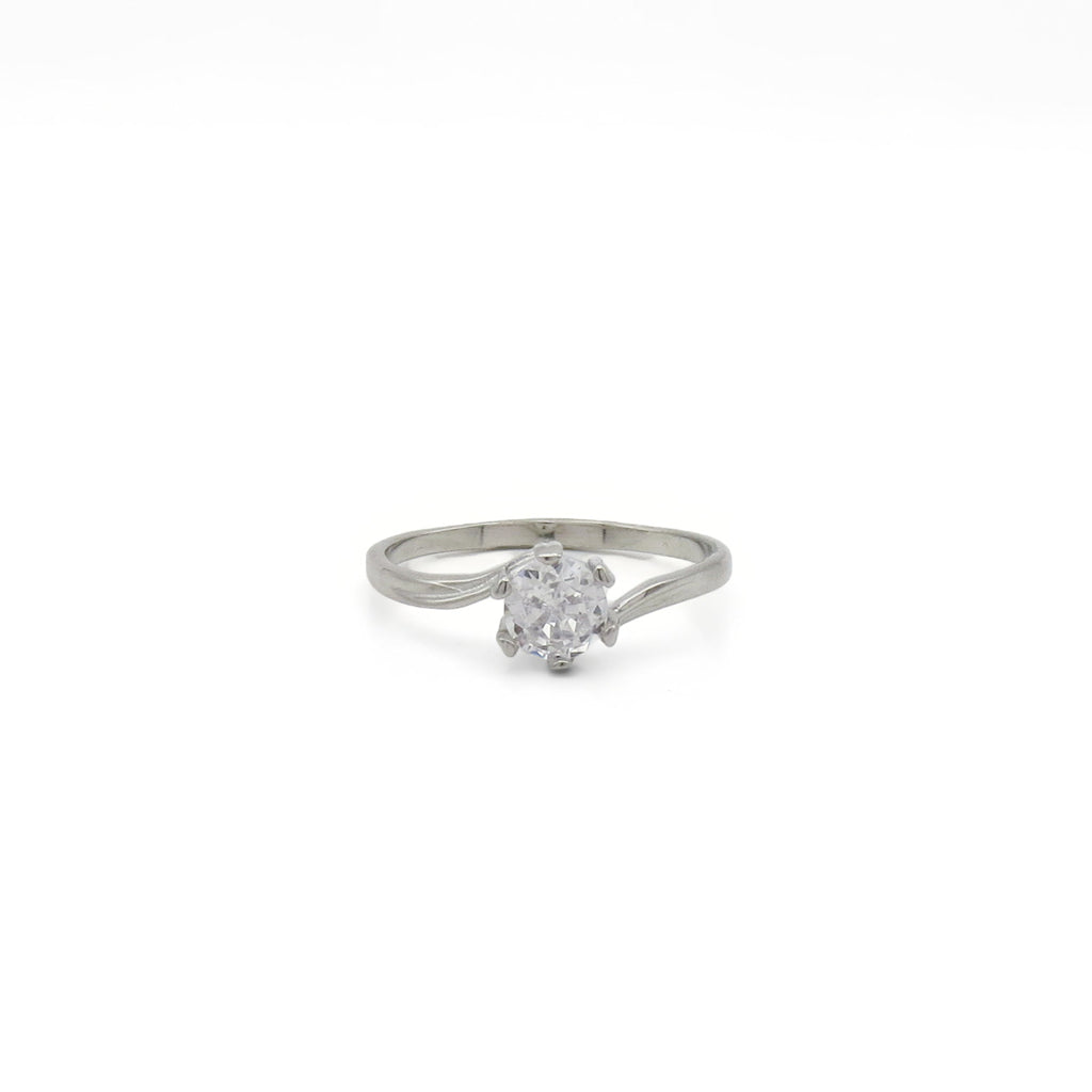 Stainless Steel Solitaire Ring with Round CZ Stone - Silver-Stainless Steel Rings-1-Glitters