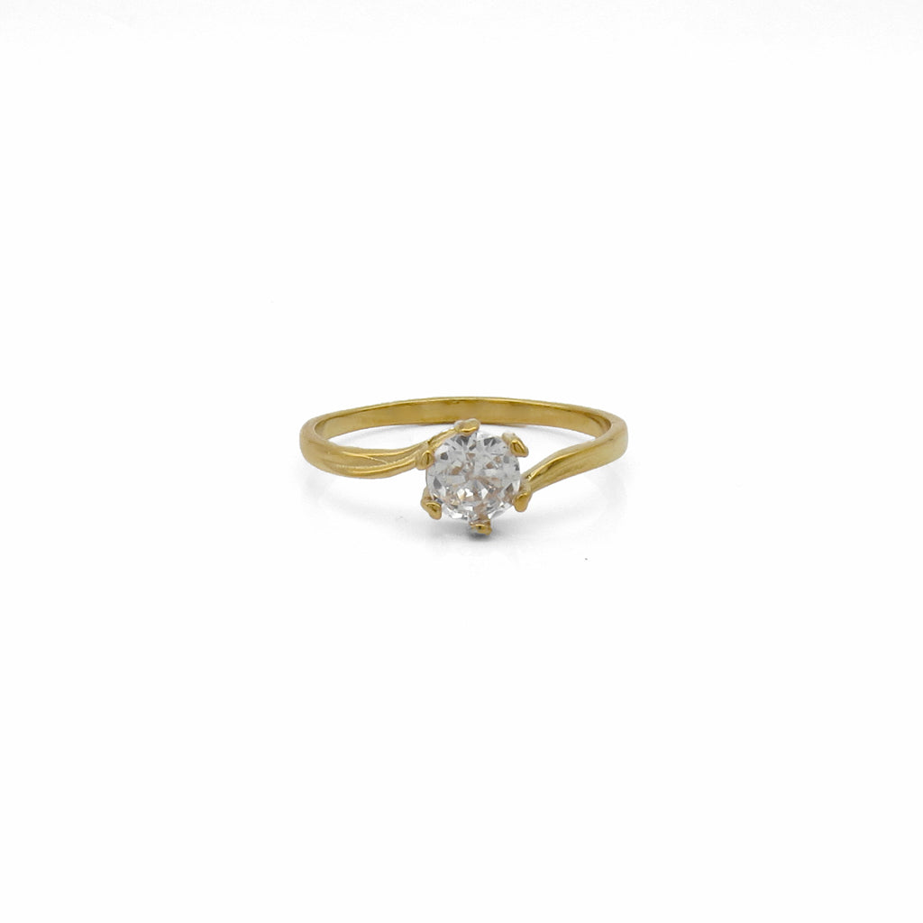 Stainless Steel Solitaire Ring with Round CZ Stone - Gold-Stainless Steel Rings-1-Glitters