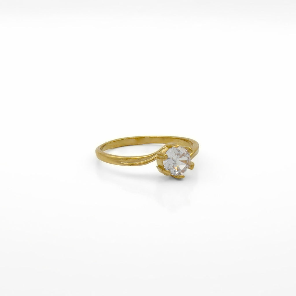 Stainless Steel Solitaire Ring with Round CZ Stone - Gold-Stainless Steel Rings-2-Glitters