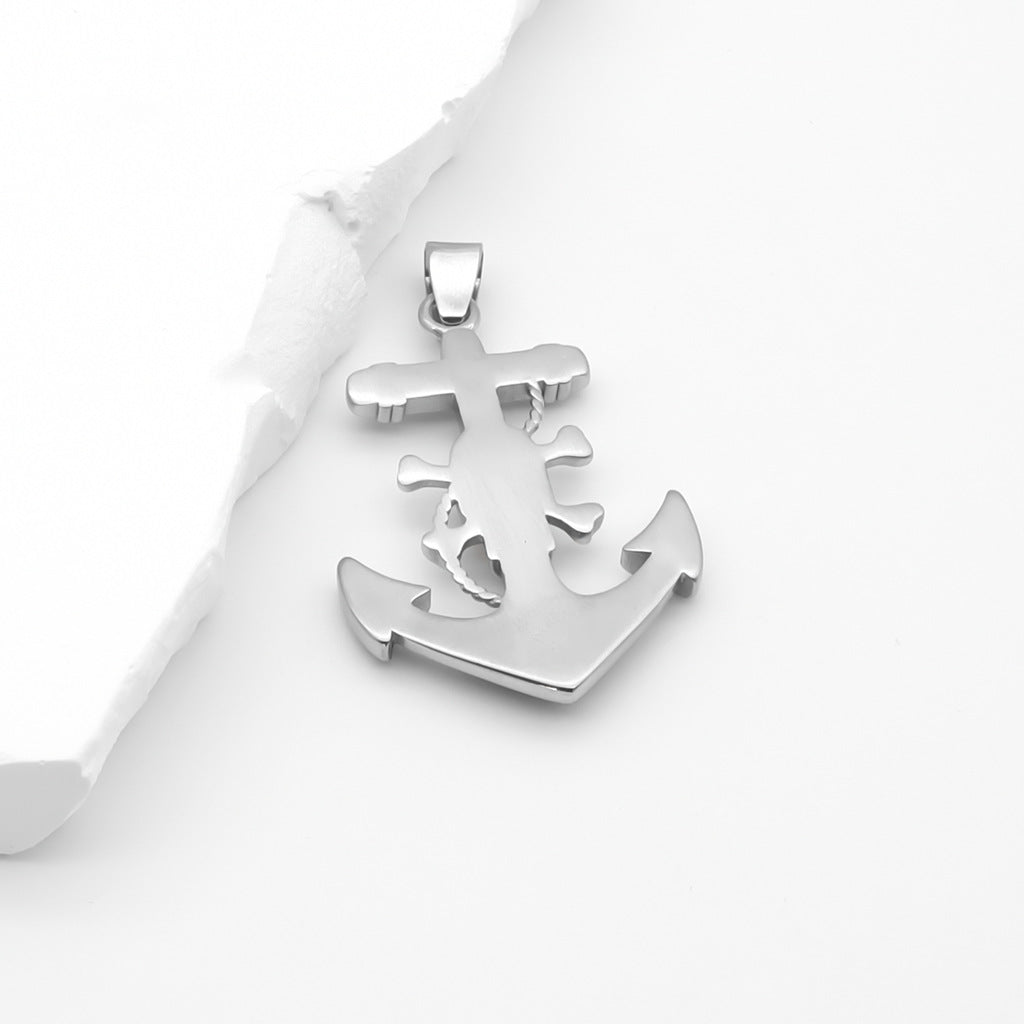 Gold Tone Crossbone Skull with Anchor Pendant-Pendants-5-Glitters