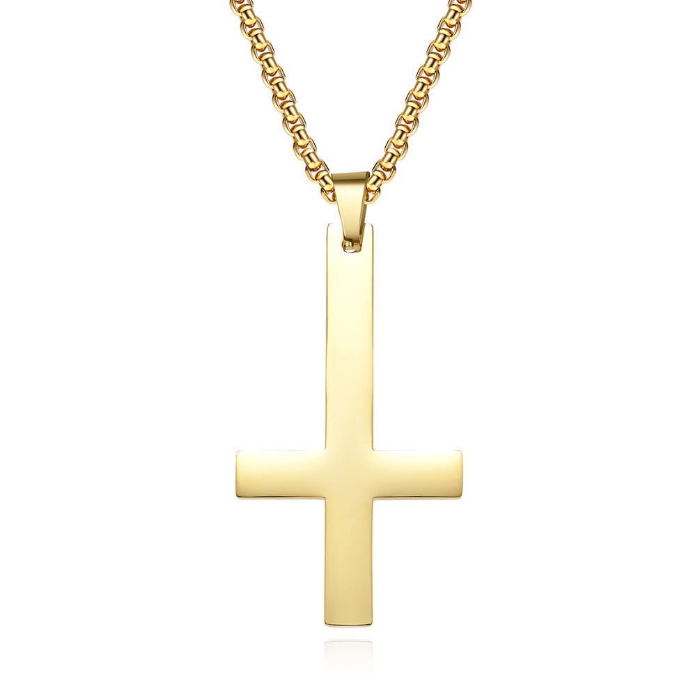 Stainless Steel Inverted Cross Pendant - Gold-Pendants-1-Glitters