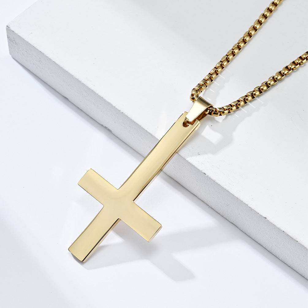 Stainless Steel Inverted Cross Pendant - Gold-Pendants-2-Glitters
