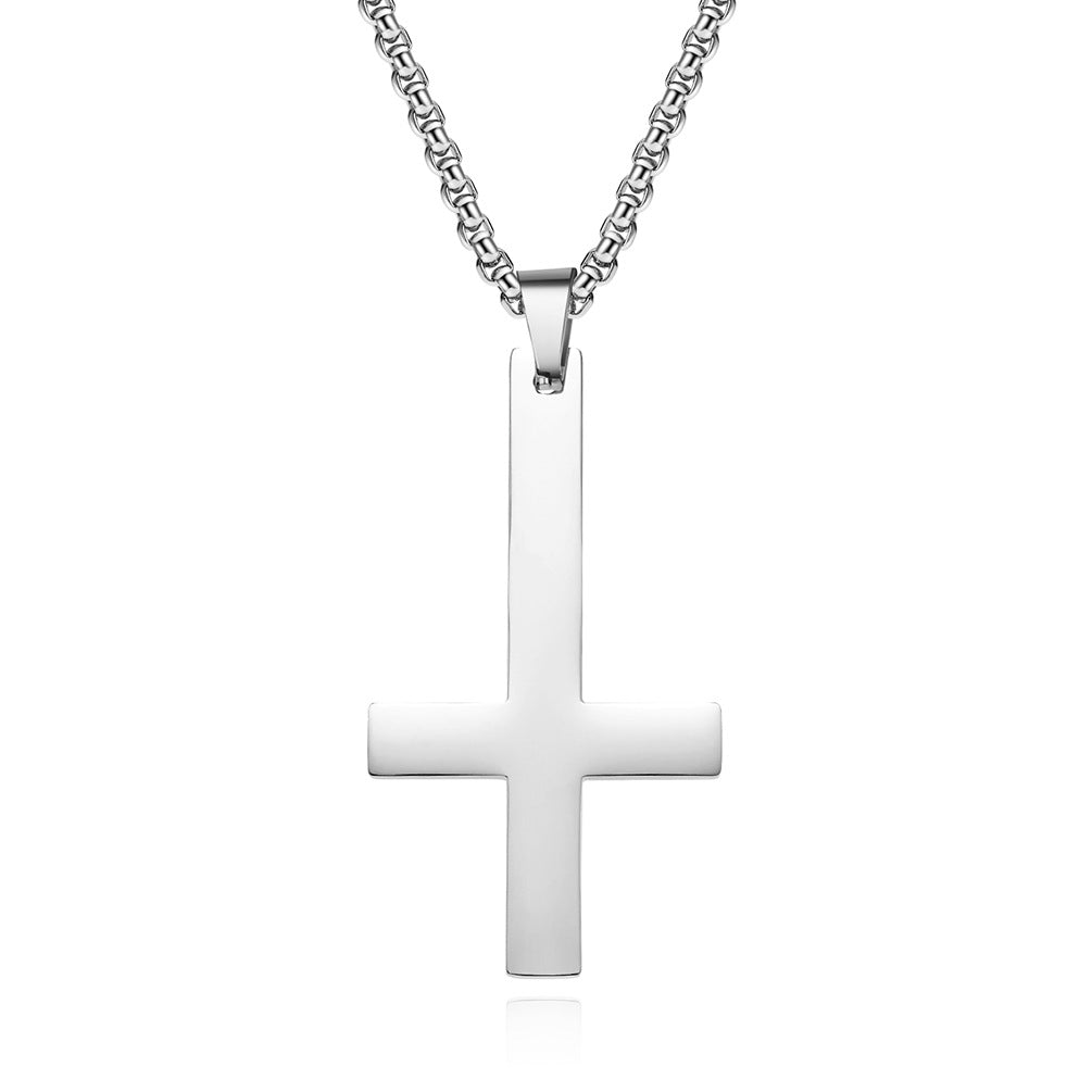 Stainless Steel Inverted Cross Pendant - Silver-Pendants-1-Glitters