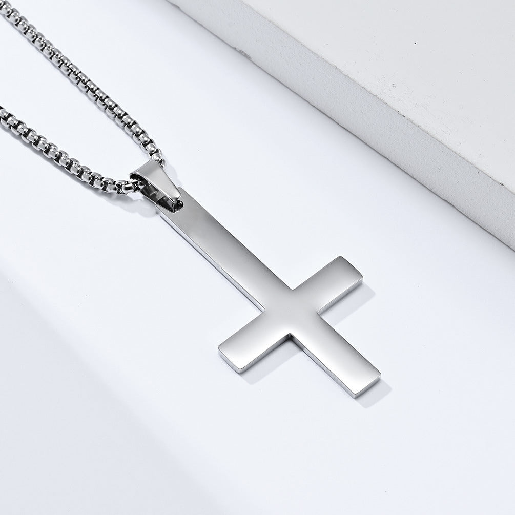 Stainless Steel Inverted Cross Pendant - Silver-Pendants-2-Glitters