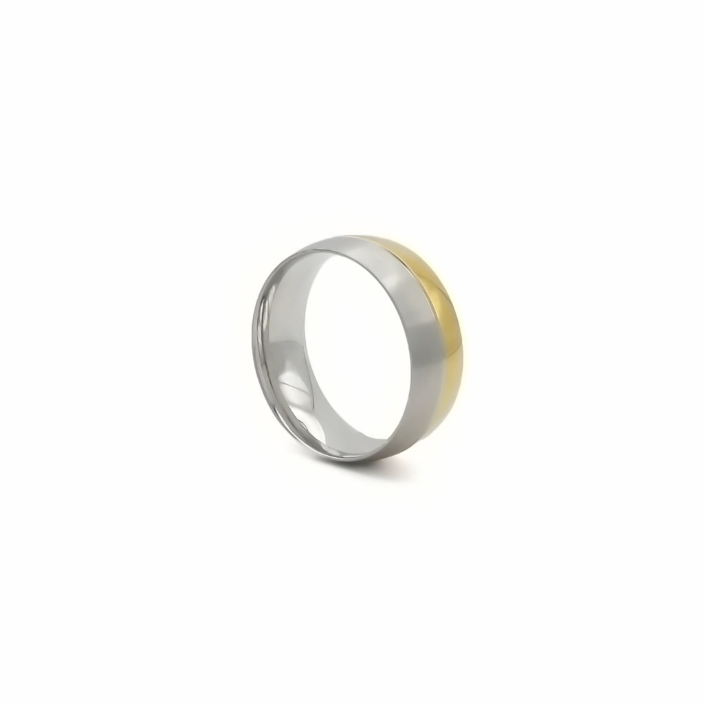 Stainless Steel Two-Tone Band Ring with Gold and Silver Stripes-Stainless Steel Rings-2-Glitters