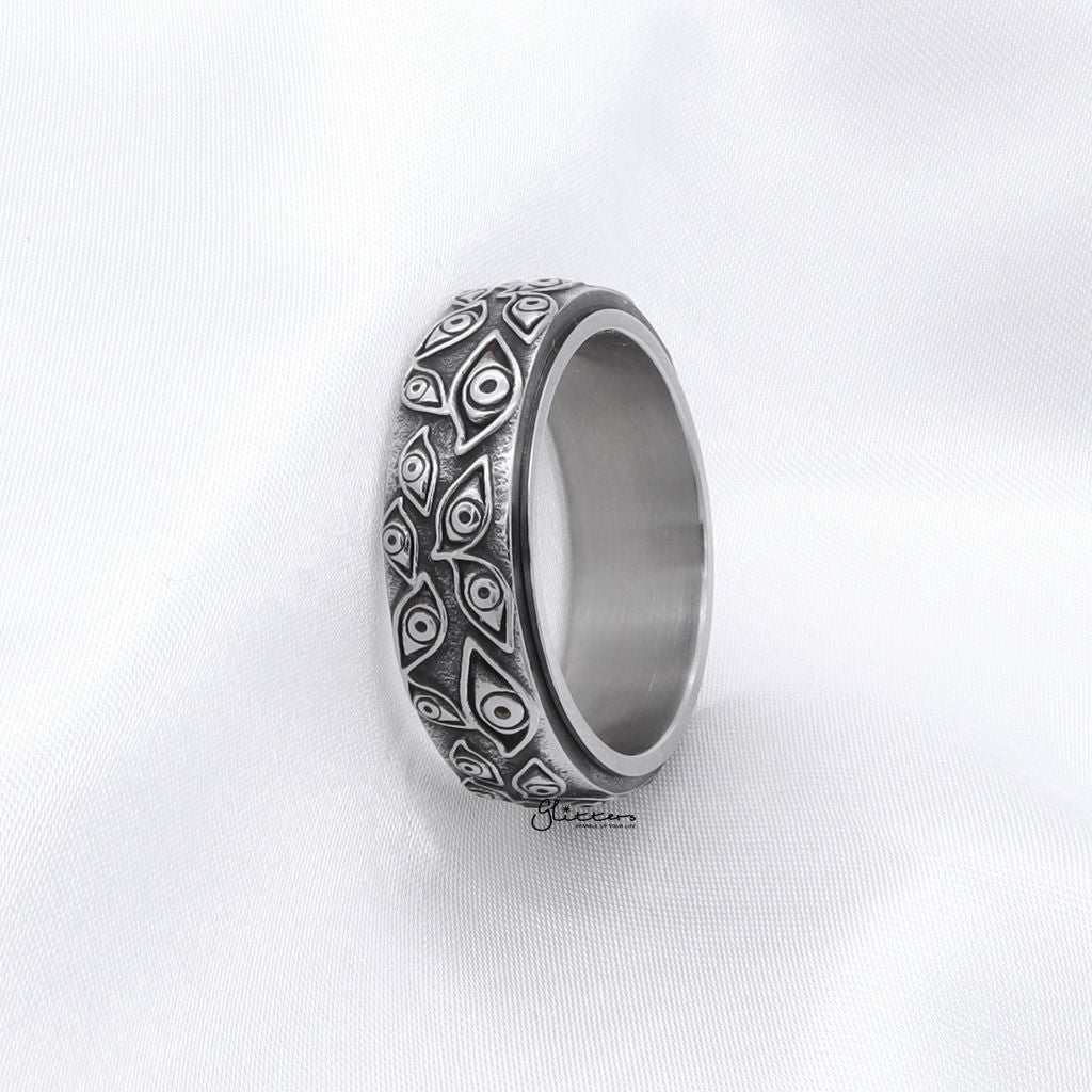 Stainless Steel Eye Of God Spinner Ring - Silver-Stainless Steel Rings-2-Glitters