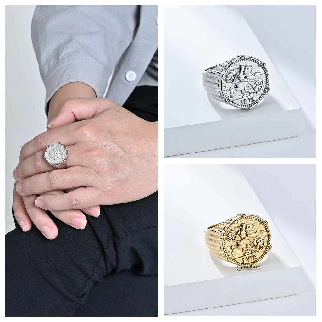 Stainless Steel Knight Coin Signet Ring - Gold-Stainless Steel Rings-3-Glitters