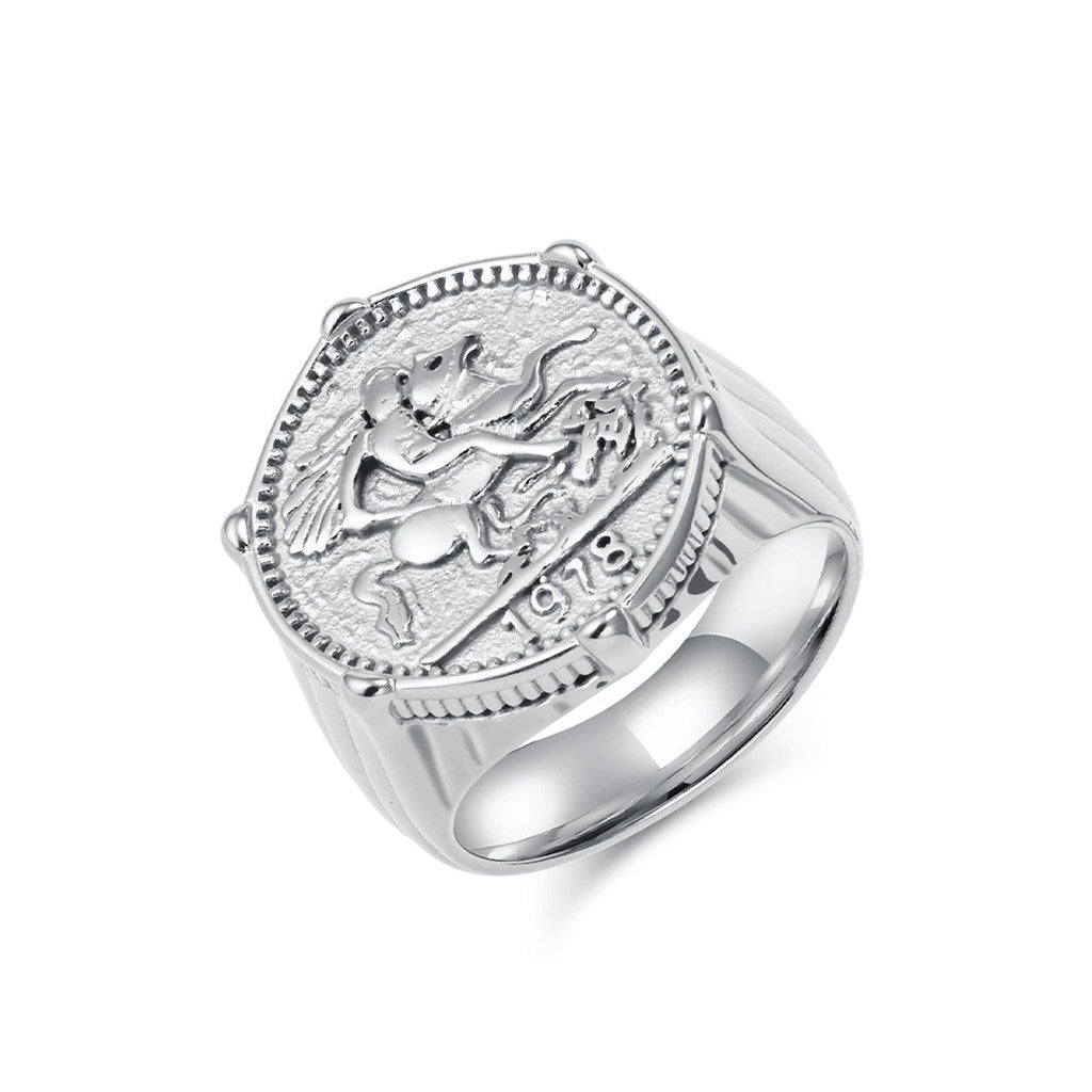 Stainless Steel Knight Coin Signet Ring - Silver-Stainless Steel Rings-1-Glitters