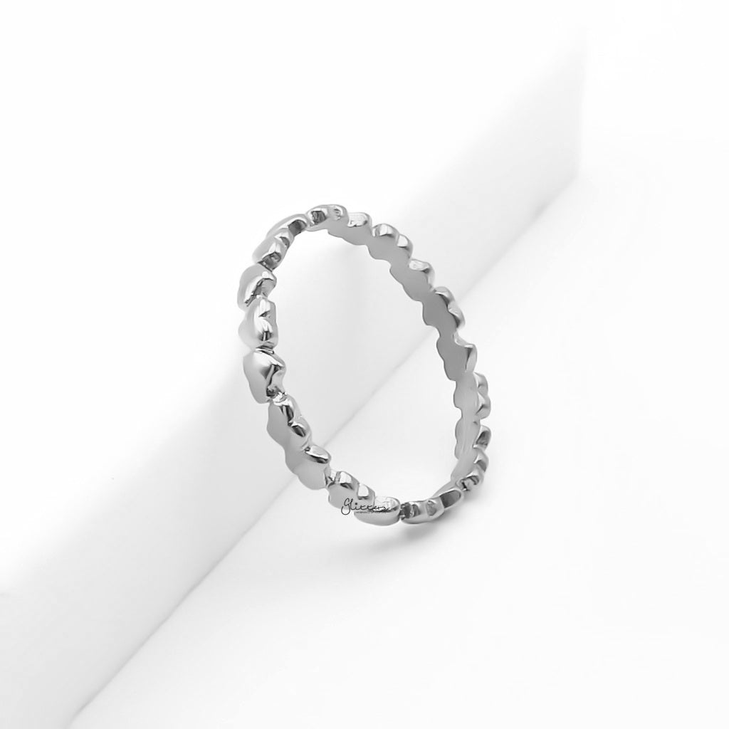 Stainless Steel Dainty Heart Eternity Band Ring - Silver-Stainless Steel Rings-3-Glitters