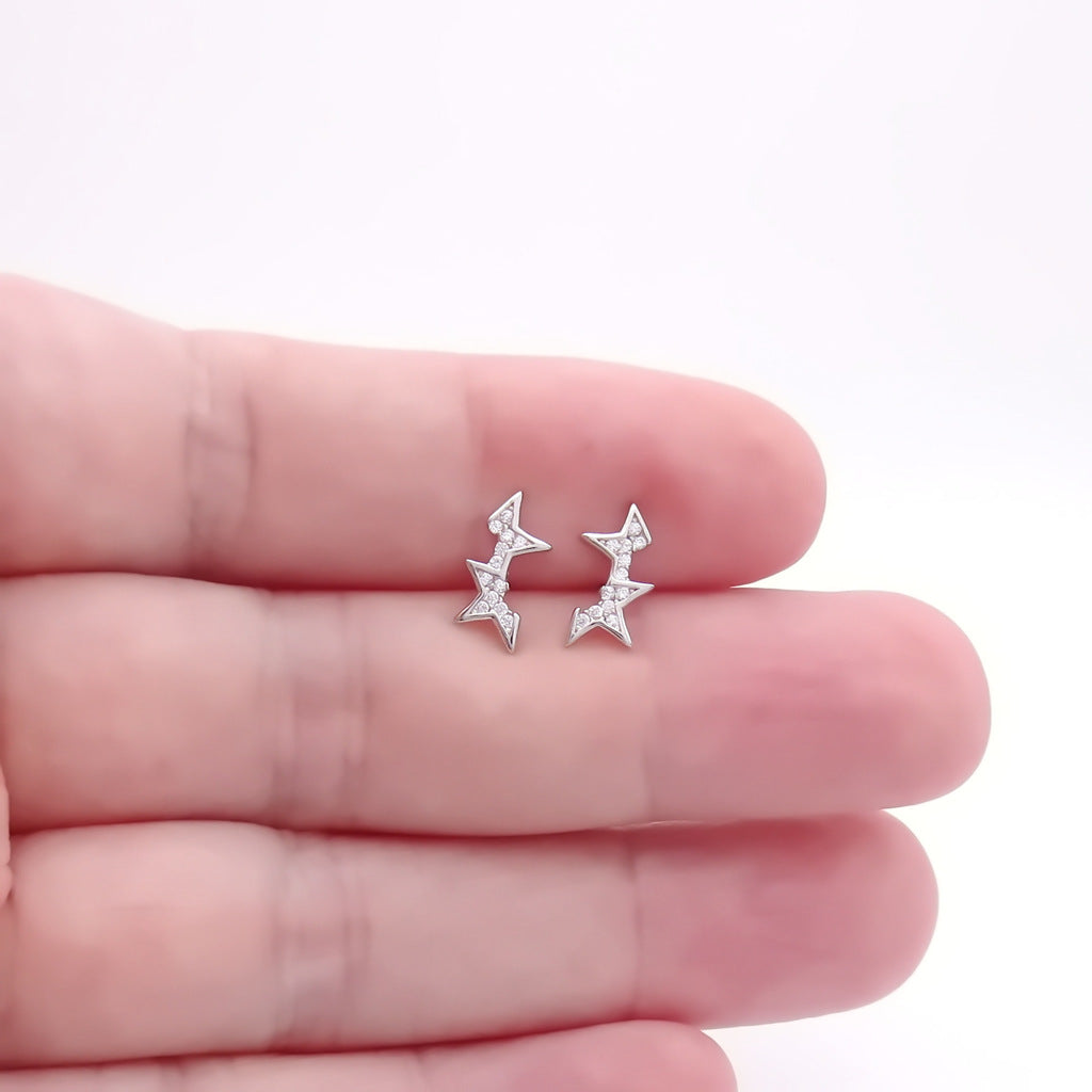 Sterling Silver Cascading Star CZ Stud Earrings