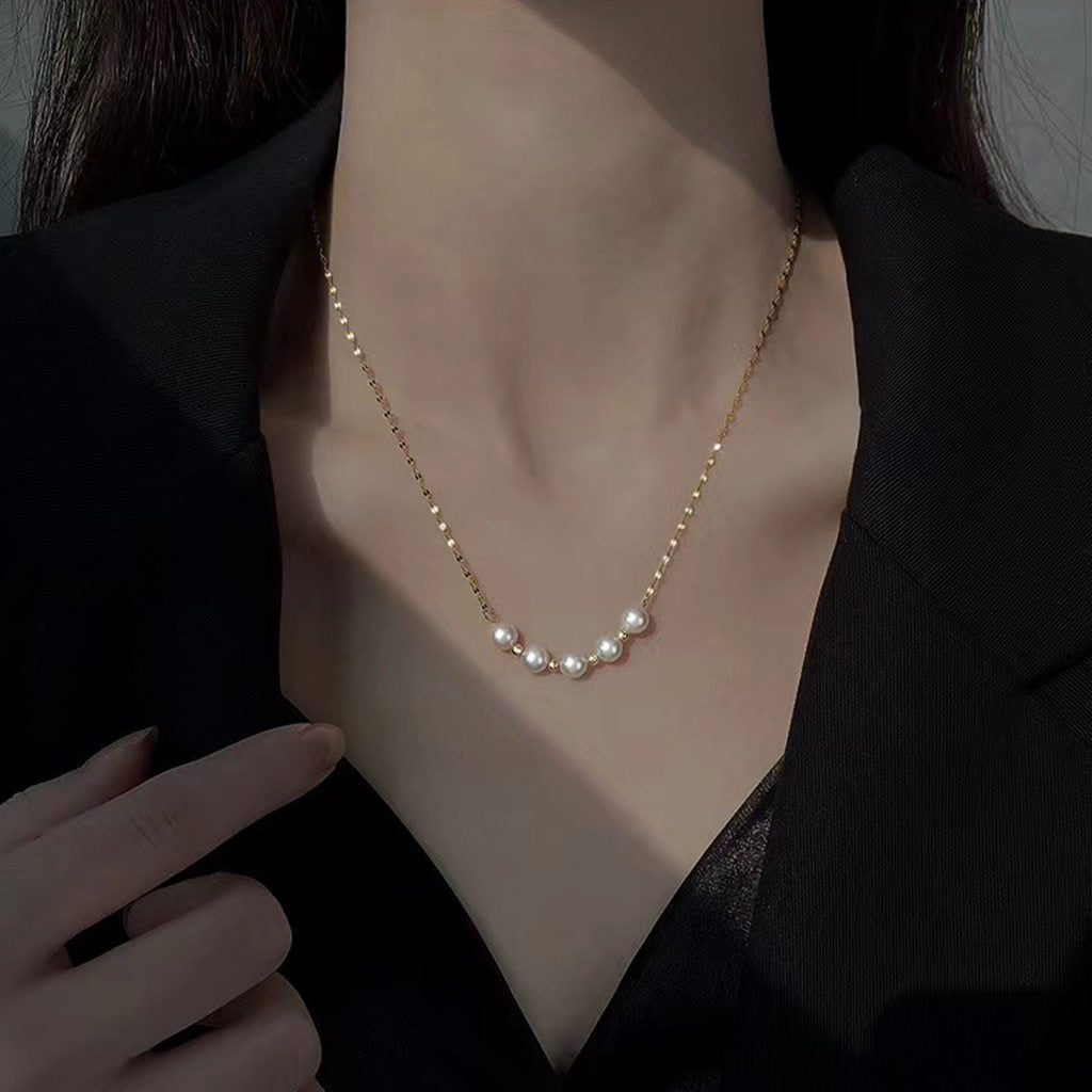 Sterling Silver Pearls Choker Necklace - Gold-Sterling Silver Necklaces-4-Glitters