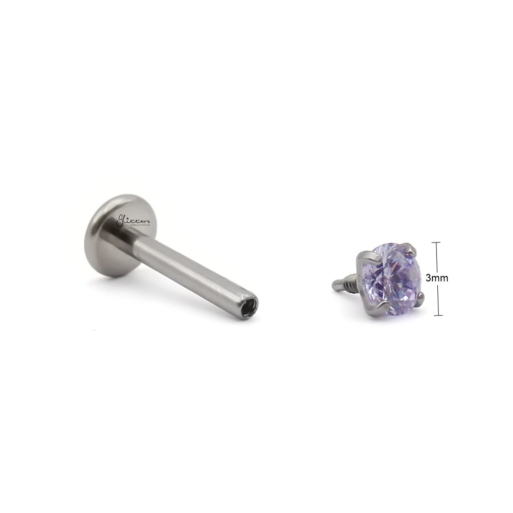 Round CZ Top Titanium Flat Back Stud Earring - Tanzanite