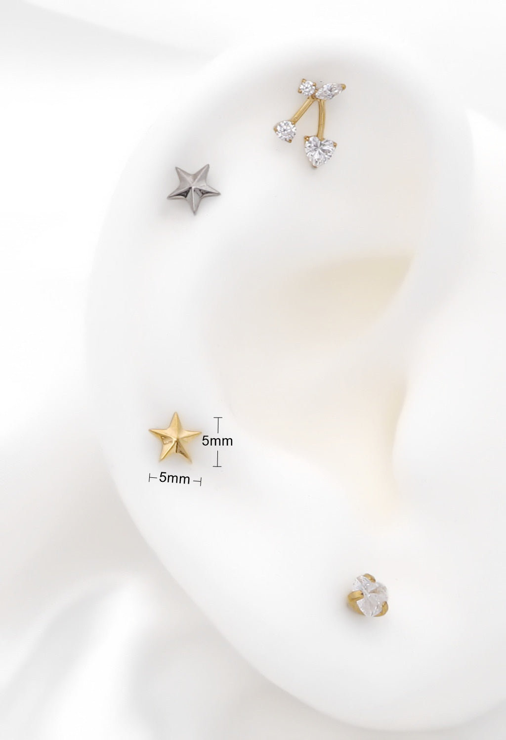 3D Star Titanium Flat Back Stud Earrings-Tragus | Cartilage | Daith | Conch-3-Glitters
