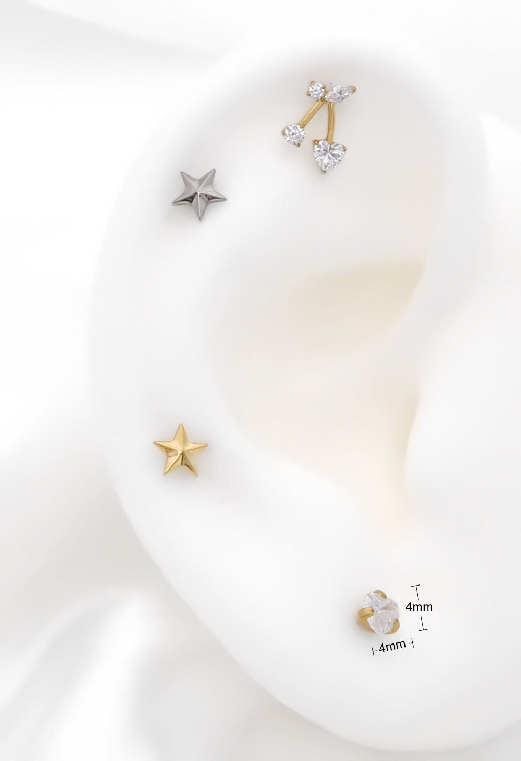 Heart CZ Titanium Flat Back Stud Earrings-Tragus | Cartilage | Daith | Conch-3-Glitters