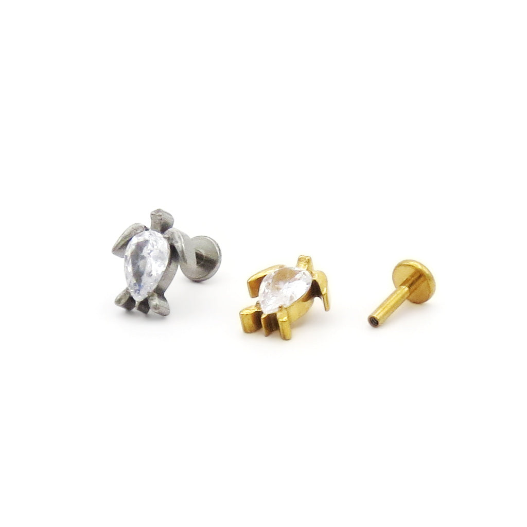 CZ Sea Turtle Titanium Flat Back Stud Earring-Tragus | Cartilage | Daith | Conch-5-Glitters