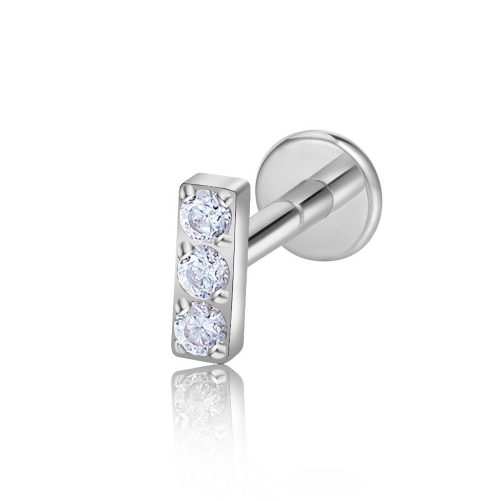 3 CZ Bar Titanium Flat Back Stud Earring-Tragus | Cartilage | Daith | Conch-1-Glitters