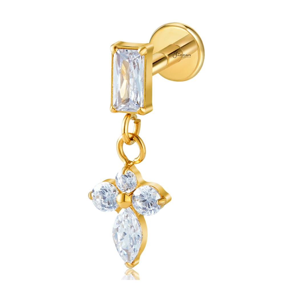 Baguette & Marquise Flower Dangle Titanium Flat Back Stud Earring