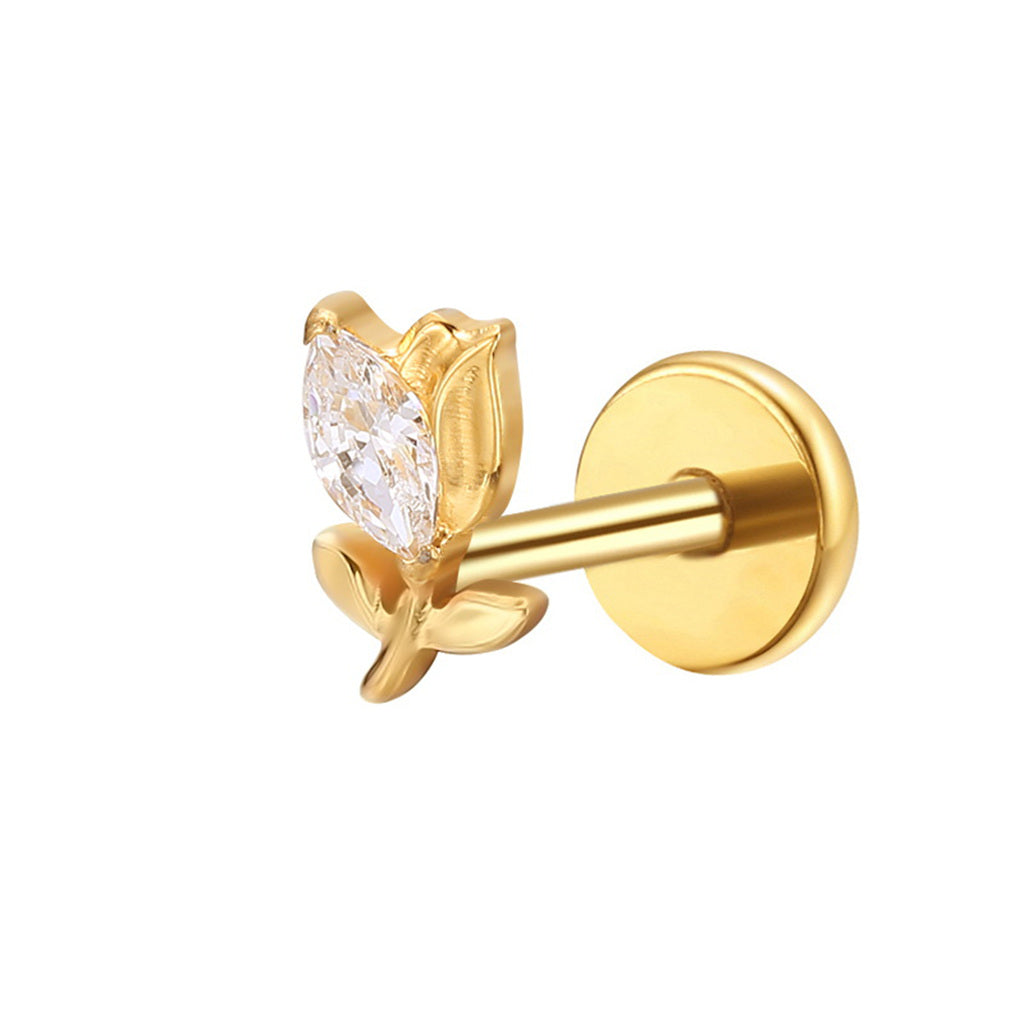 Marquise Flower Bud Titanium Flat Back Stud Earring