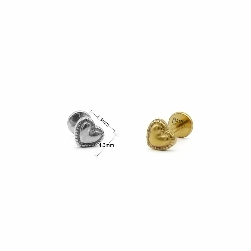 Beaded Edge Heart Titanium Flat Back Stud Earring-Tragus | Cartilage | Daith | Conch-2-Glitters