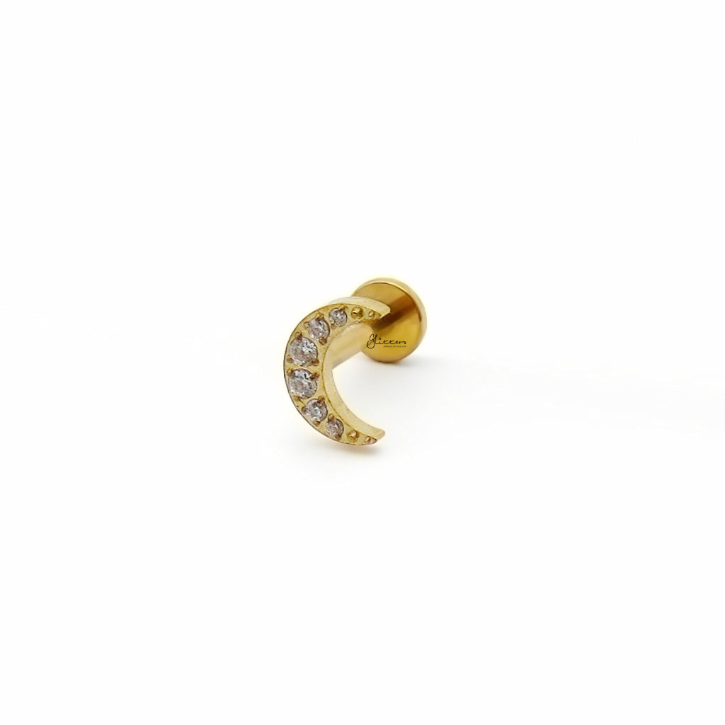 C.Z Crescent Moon Titanium Flat Back Stud Earring-Tragus | Cartilage | Daith | Conch-2-Glitters