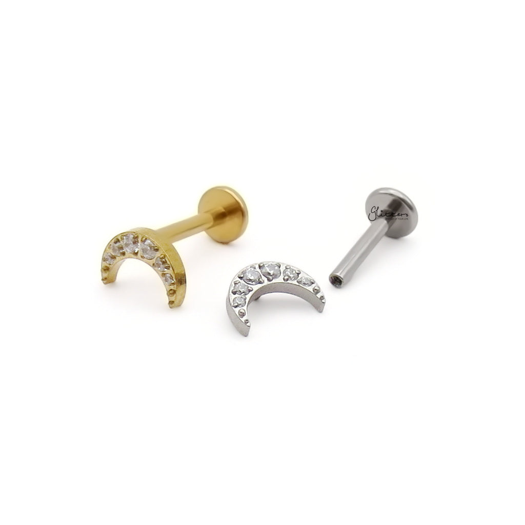 C.Z Crescent Moon Titanium Flat Back Stud Earring-Tragus | Cartilage | Daith | Conch-5-Glitters