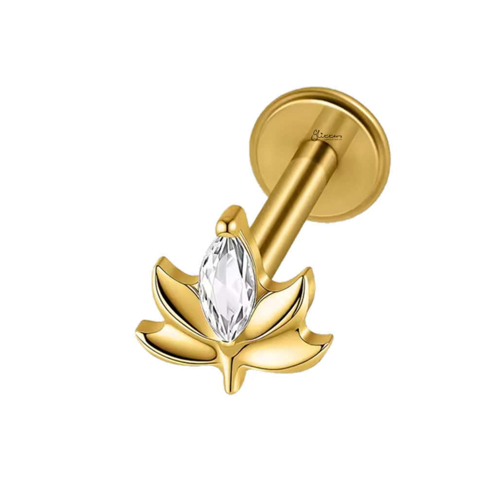 Marquise CZ Lotus Titanium Flat Back Stud Earring