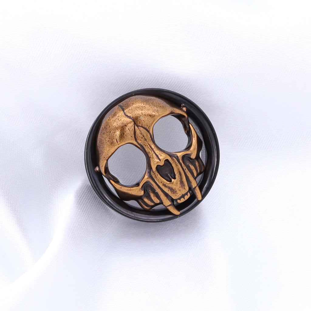 Gold Skull Screw Fit Flesh Tunnel Plugs-Tunnels-2-Glitters