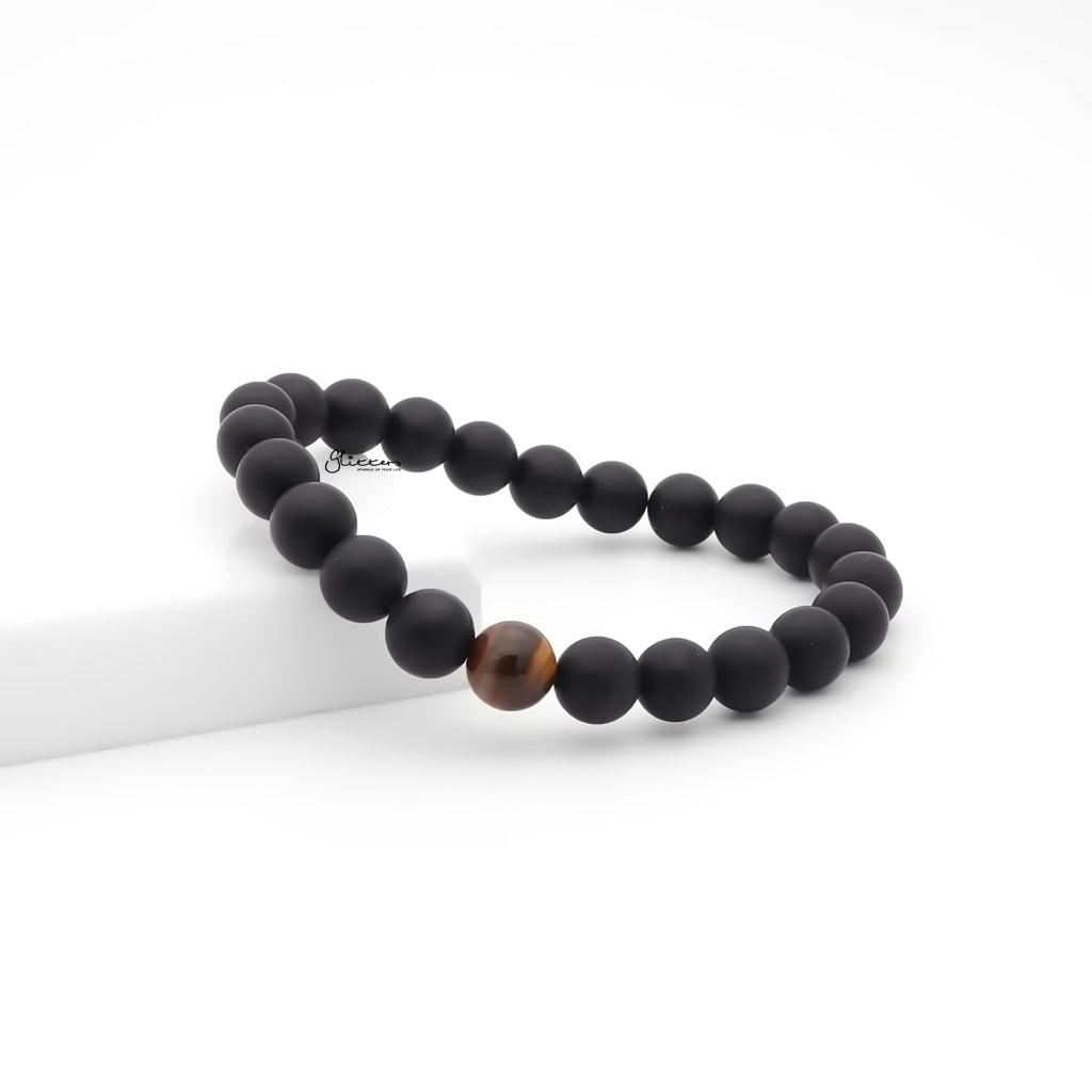 Black Agate & Tiger Eye Beaded Bracelet-Stainless Steel Bracelets-2-Glitters