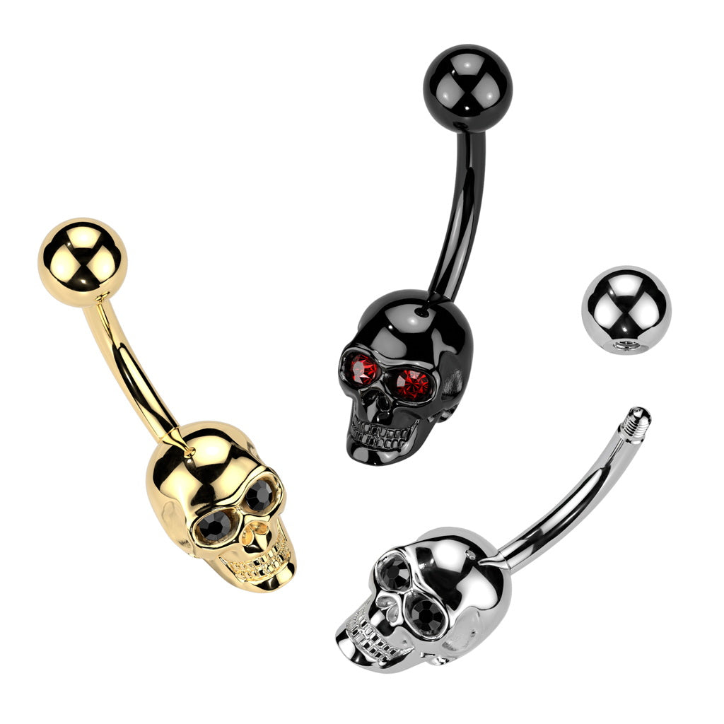 Gem Eyes Skull Belly Button Navel Ring - Black-Belly Rings-2-Glitters